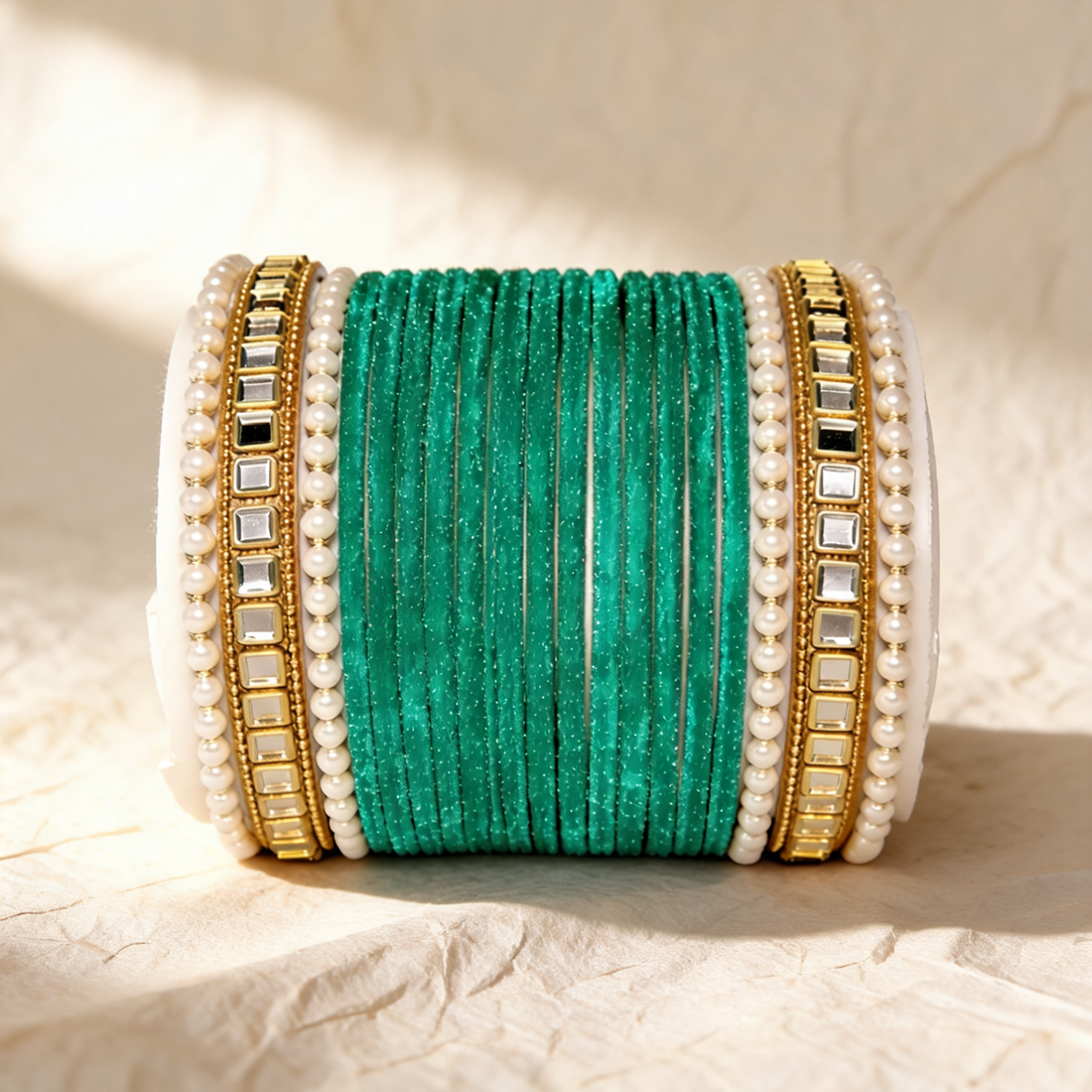 Emerald green pearl and kundan bangle set – how to care for artificial jewellery