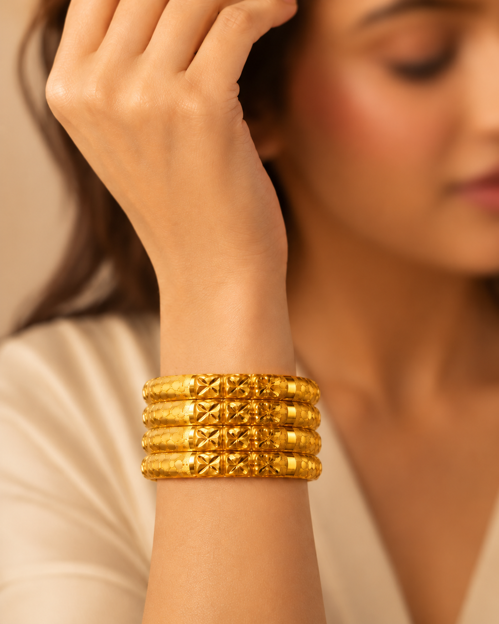 Golden Bloom Bangles(Gold Plated) – Set of 4 – view 2