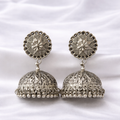 Ornate Oxidized Silver Jhumka Earrings