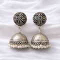 Antique silver jhumka earrings close-up