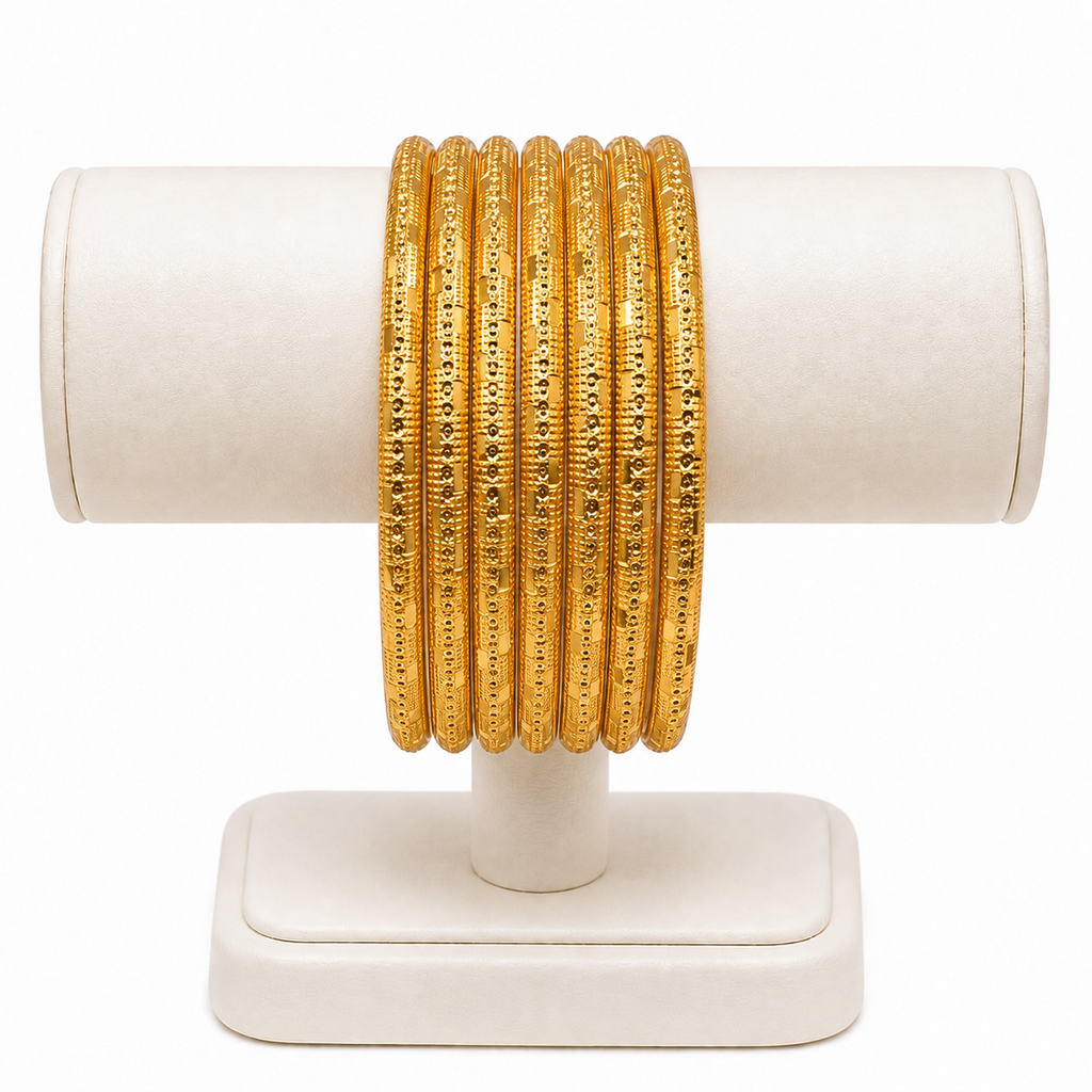 Classic Dotted Gold-Plated Bangles – Set of 7