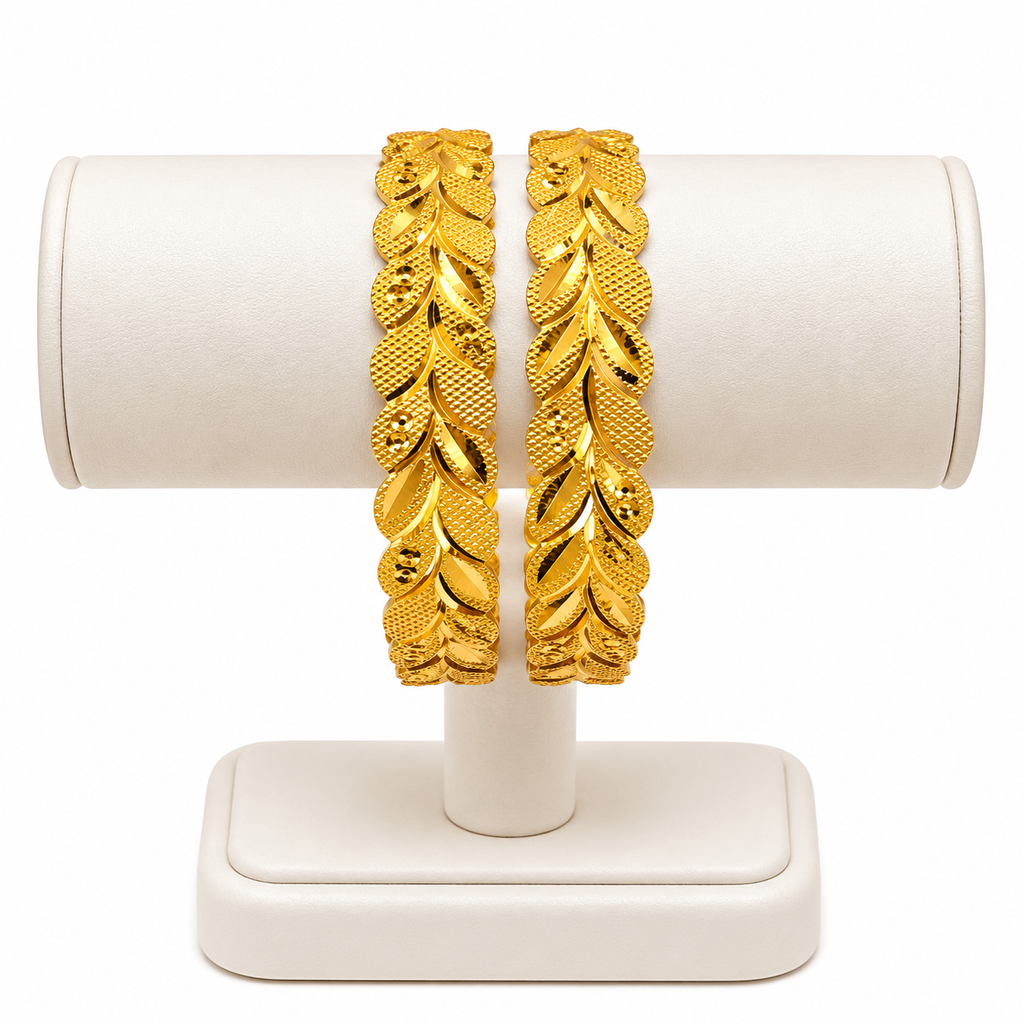 Leaf Elegance Gold-Plated Bangles – Set of 2
