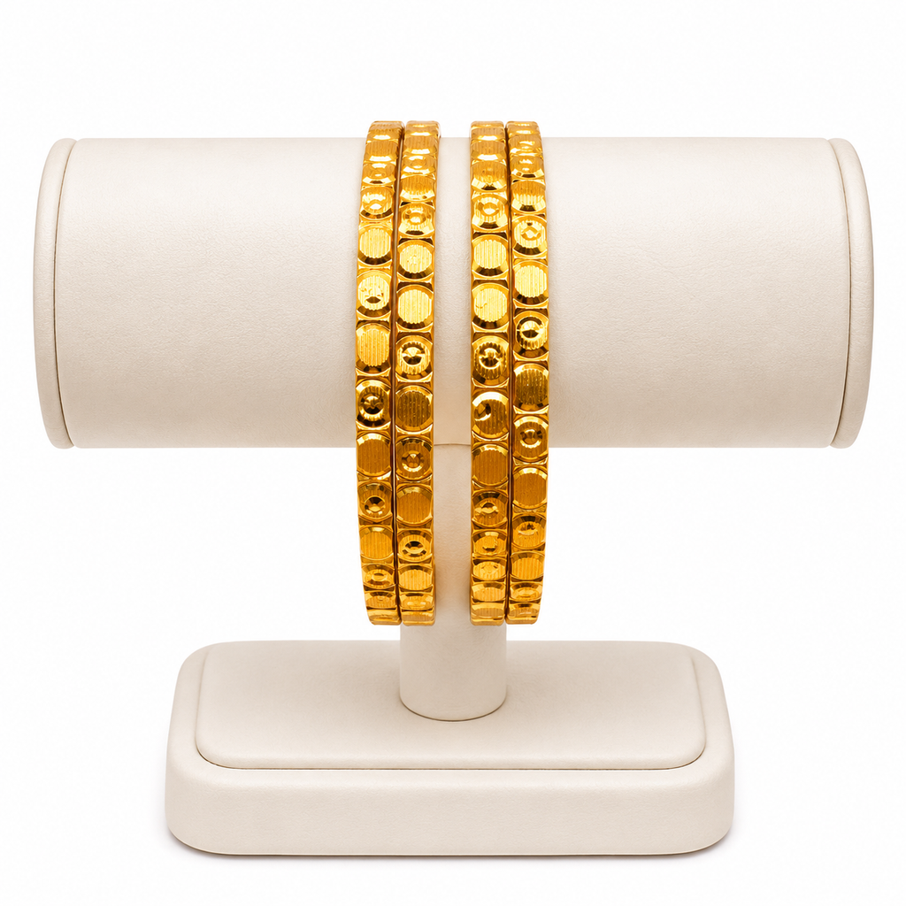 Circle Charm Gold-Plated Bangles – Set of 4