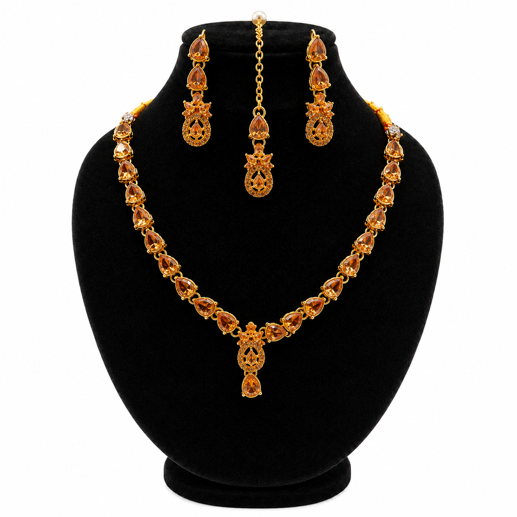 Golden Amber Drop Jewellery Set