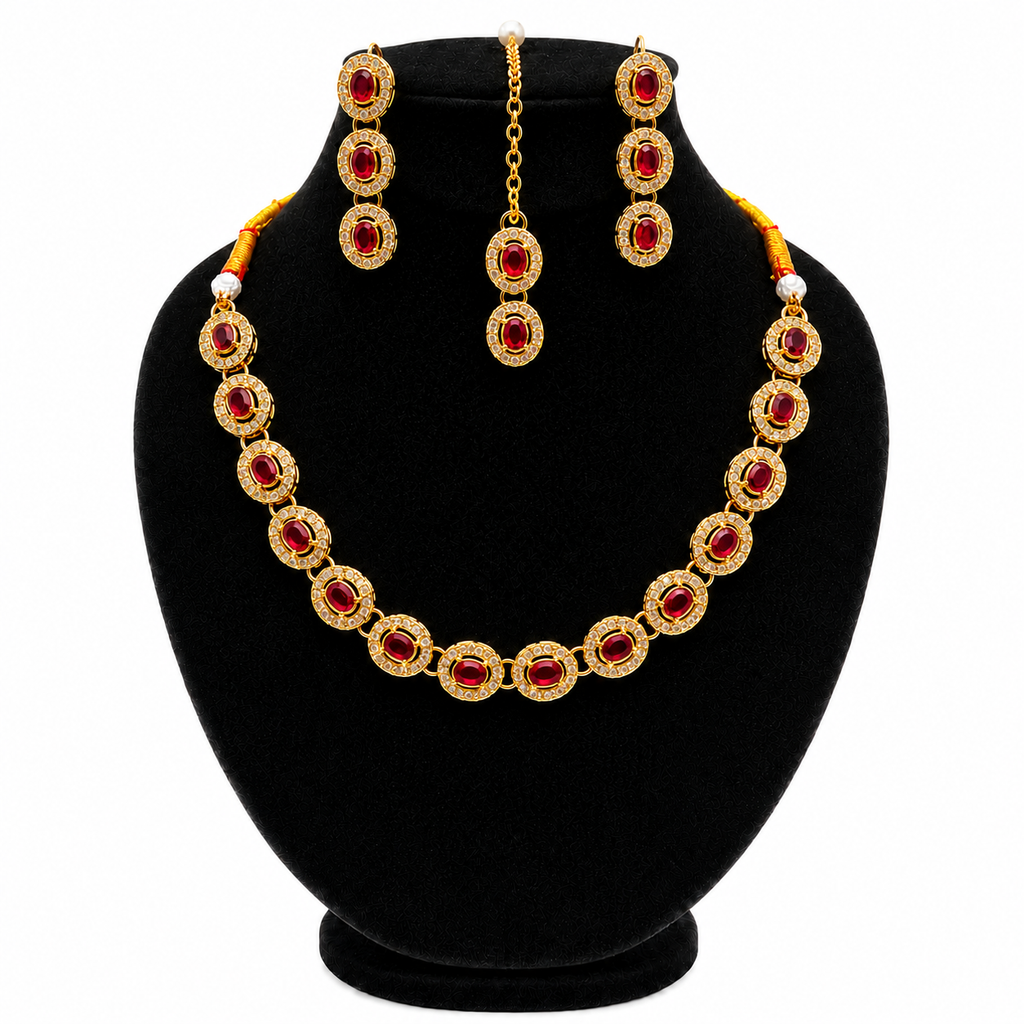 Ruby Halo Jewellery Set
