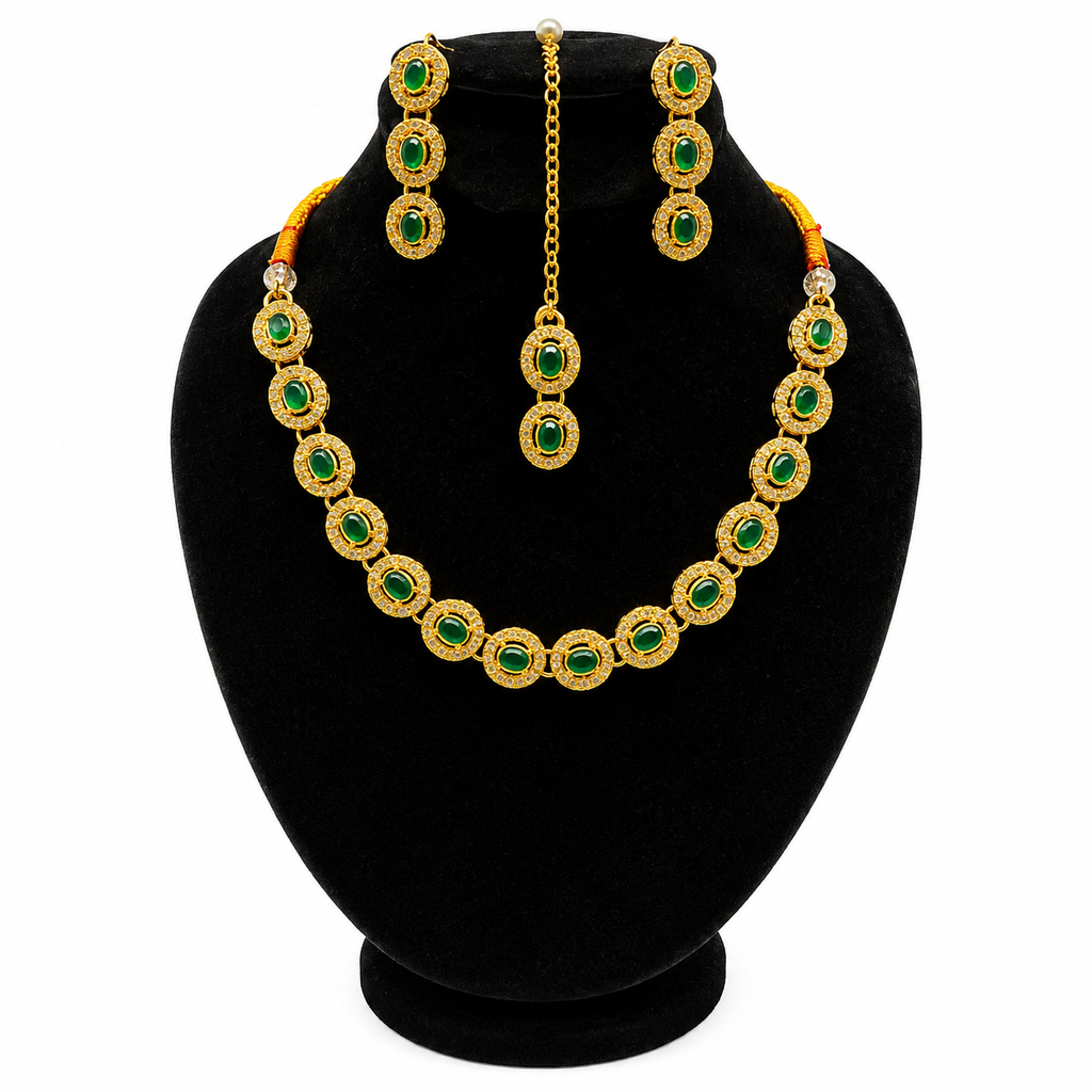 Emerald Halo Jewellery Set