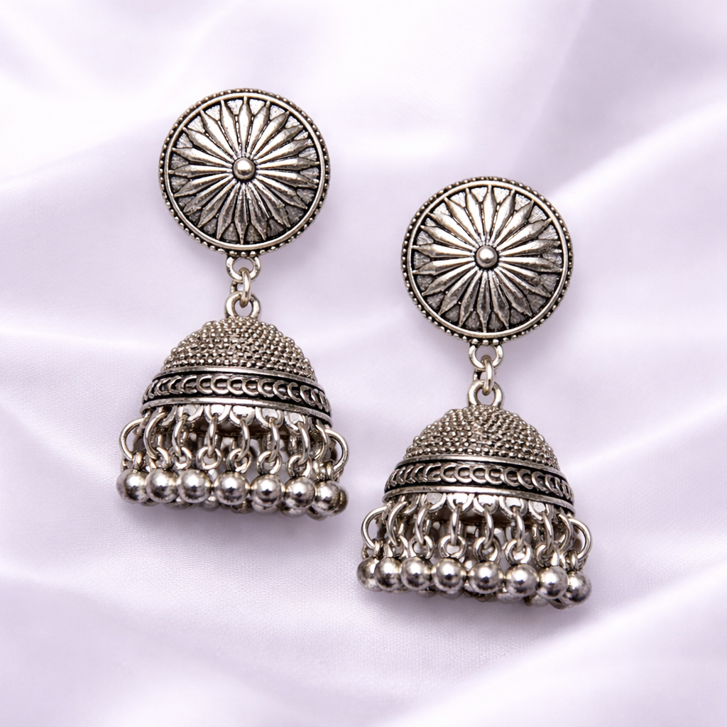 Vintage Silver Oxidized Jhumka Earrings For Women