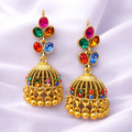 Elegant Meenakari Multi-Stone Gold Jhumkas | Traditional Bridal & Party Wear Earrings for Girls
