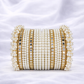 Luxury Pearl & Kundan Kara Set – 2 Large, 12 Small + 4 Kundan Bangles