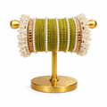 Premium Pearl Green Bangle Set | Designer Chooriyan with Pearl & Golden Detailing