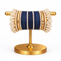Premium Navy Blue Pearl Bangle Set | Designer Chooriyan with White Pearls & Gold Finish