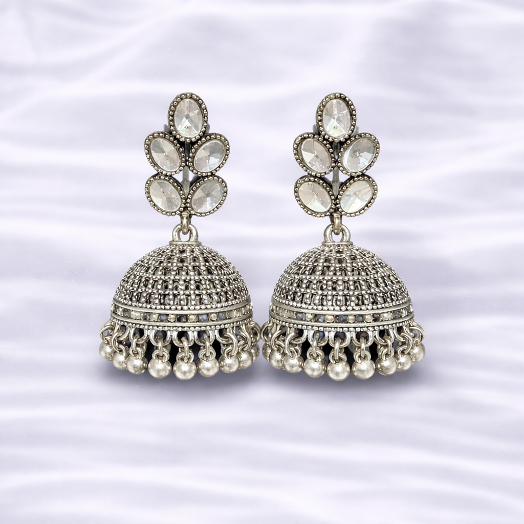 Elegant silver jhumka earrings
