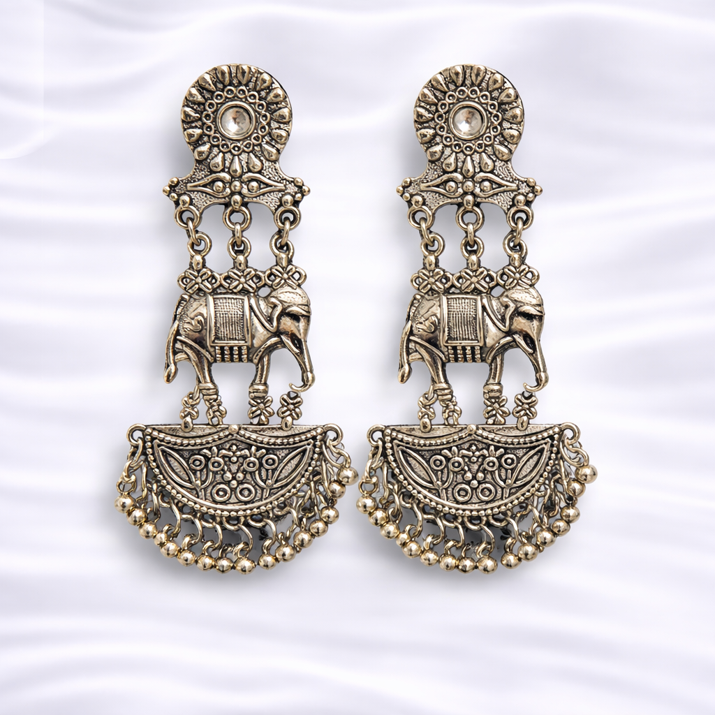 Antique Silver Indian Jhumka Earrings