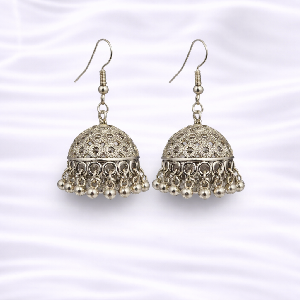 Intricate Oxidized Silver Jhumkas