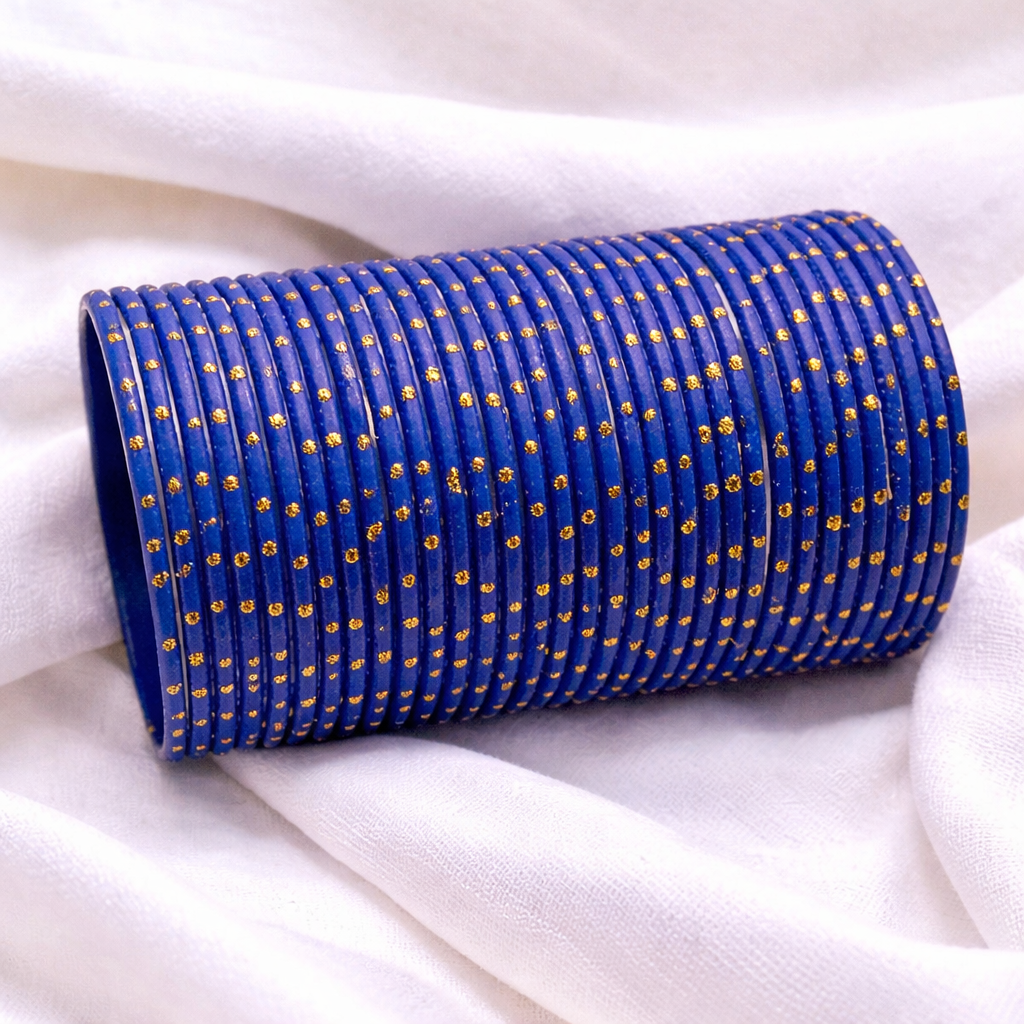 Royal Blue & Gold Polka Dot Bangle Set – 1 Darjan