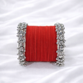 Elegant Red Velvet Bangles with Silver Ghungroo Detailing