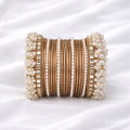 Golden Pearl Kundan Bridal Bangle Set