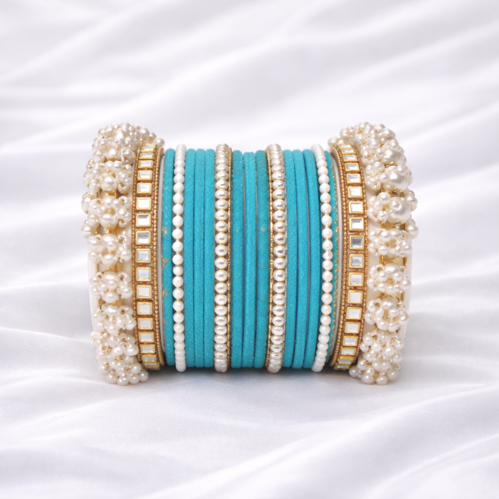 Turquoise Pearl Kundan Bridal Bangle Set