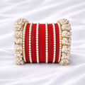 Red Pearl Bridal Velvet Bangle Set