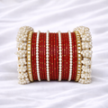 Red Polka Dot Pearl Kundan Bridal Bangle Set