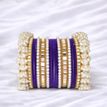 Royal Purple Pearl Kundan Velvet Bangle Set