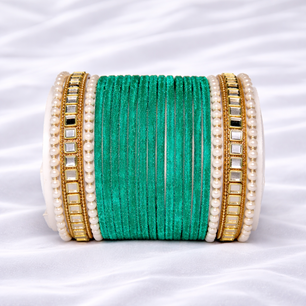 Emerald Green Pearl Kundan Bridal Bangle Set