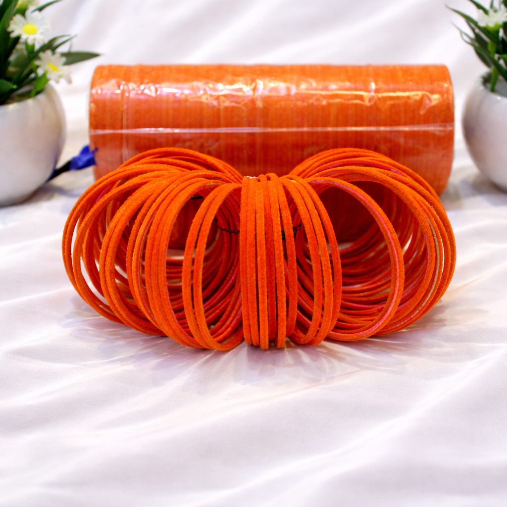 Bright Orange Velvet Plain Bangle Set