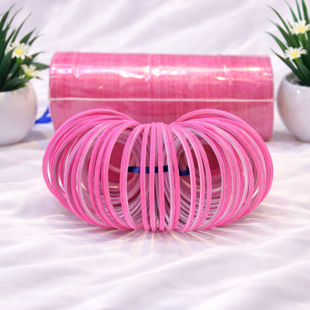 Baby Pink Velvet Plain Bangle Set (1 Darjan – 12 Pieces)
