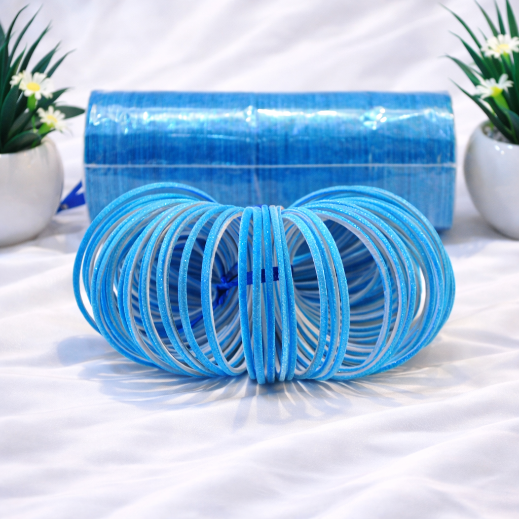 Sky Blue Velvet Plain Bangle Set (1 Darjan – 12 Pieces)