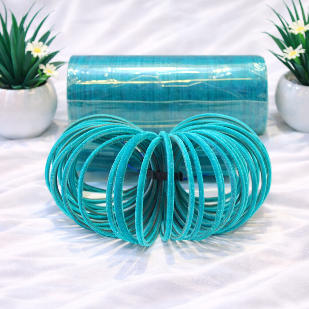 Turquoise Velvet Plain Bangle Set (1 Darjan – 12 Pieces)