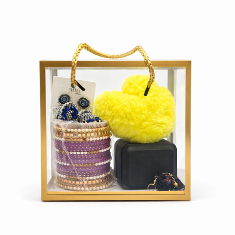 Purple Jewelry Gift Hamper – Purple Bangles (Size 2.6 Medium), Jhumka Earrings & Plush Keychain Set