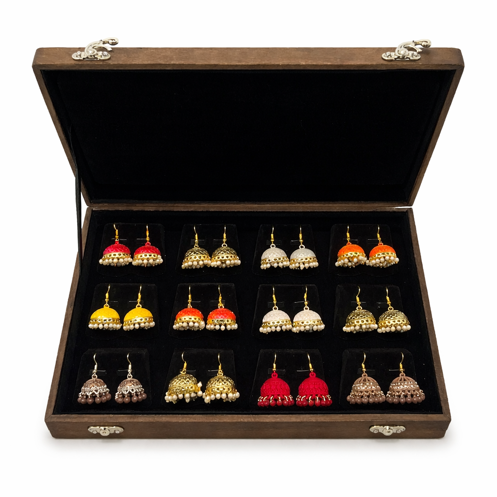 12 Pair Colorful Jhumka Earrings Gift Box