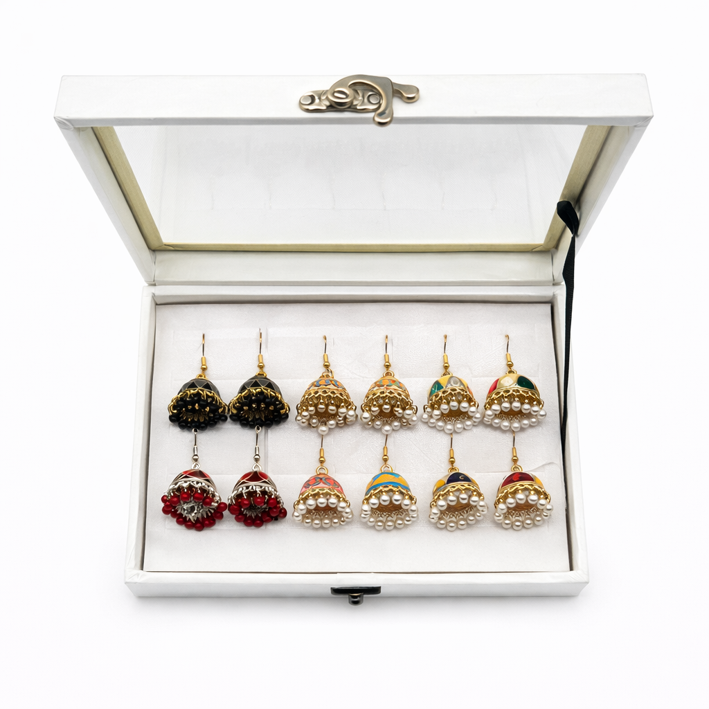 6 Pair Designer Jhumka Earrings Gift Box