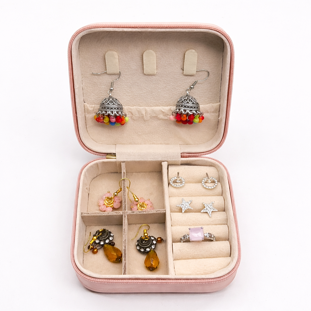 Multi-Style Earrings & Ring Jewelry Box Set – Elegant Ladies Accessories Collection