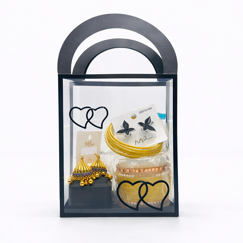 Gold Jhumka, Bangles & Stud Earrings Gift Hamper – Elegant Ladies Jewelry Gift Box