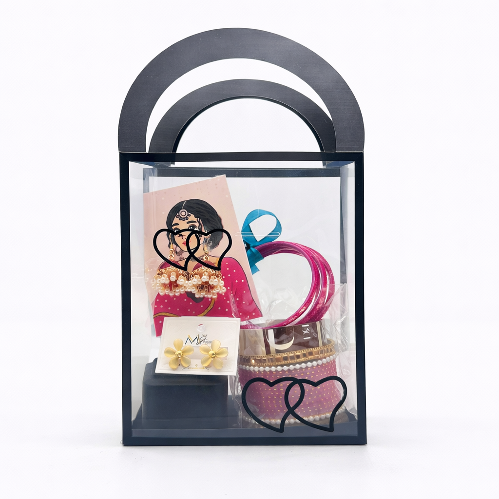 Pink Jhumka Earrings, Bangles & Studs Gift Hamper – Elegant Ladies Jewelry Gift Box