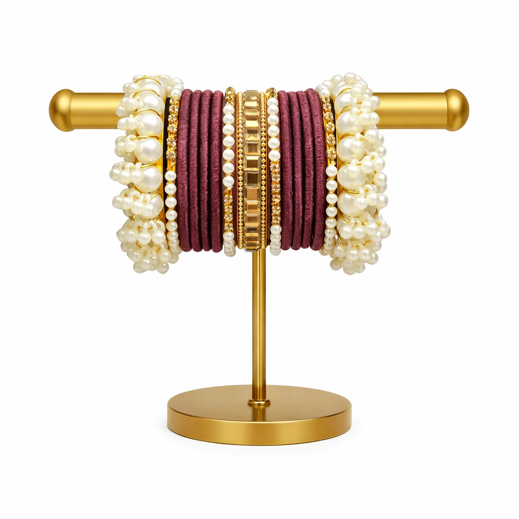 Maroon Pearl Bridal Bangle Set – Traditional Wedding Choori Set