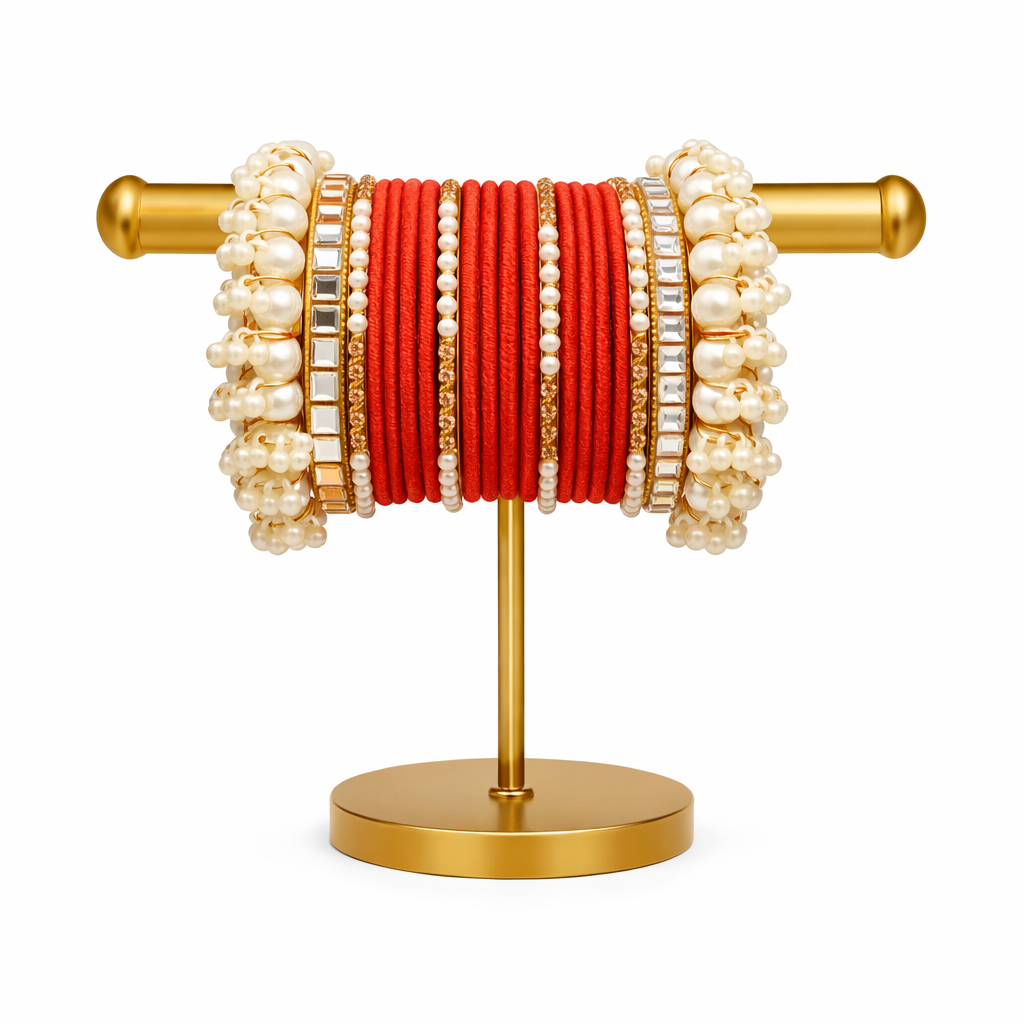 Red Pearl Bridal Bangle Set – Traditional Wedding Choori Set
