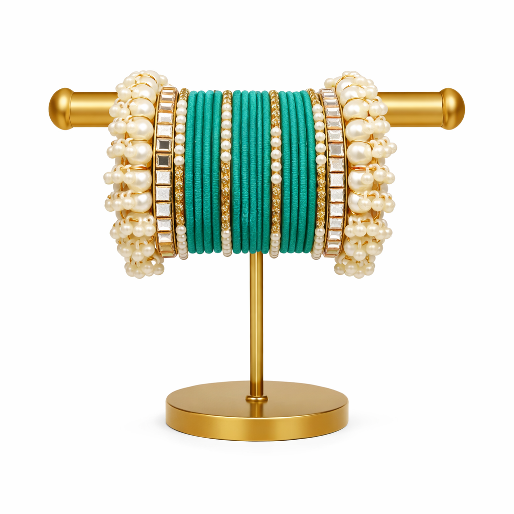 Turquoise Pearl Bridal Bangle Set – Traditional Wedding Choori Set