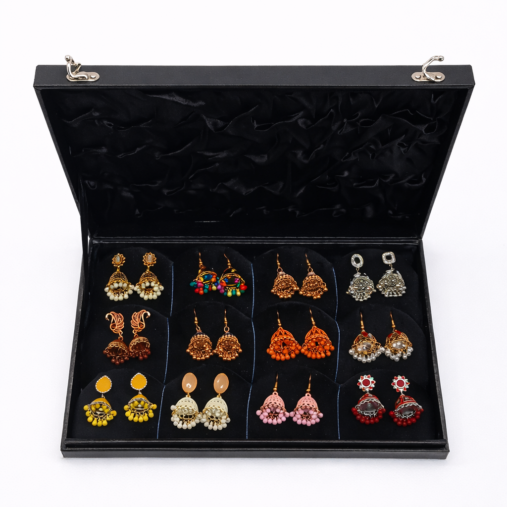 Jhumka Earrings Mega Collection – 12 Pair Traditional Desi Jewelry Set