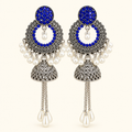 Indian Royal Blue Pearl Jhumka Earrings