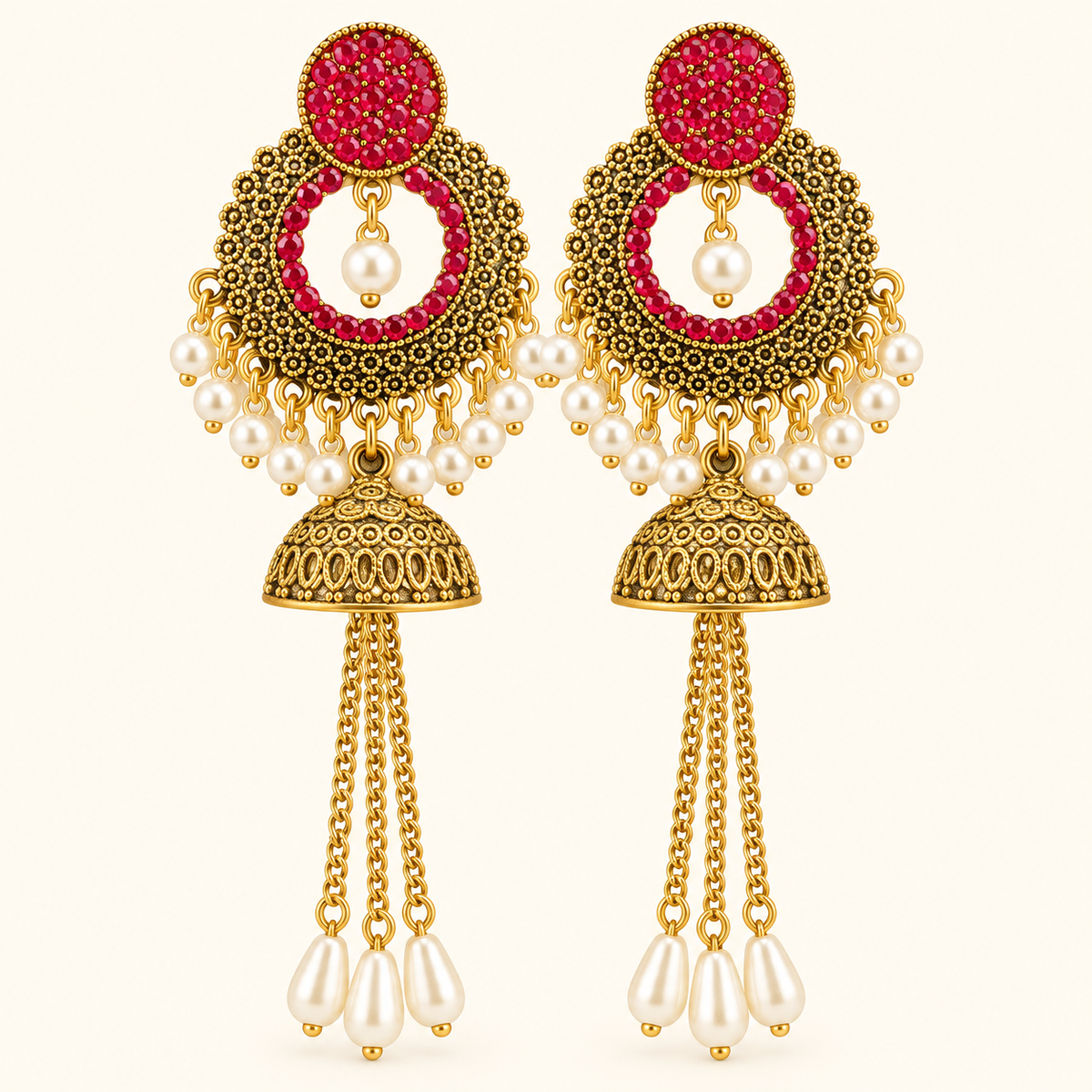 Indian Ruby Pearl Jhumka Earrings