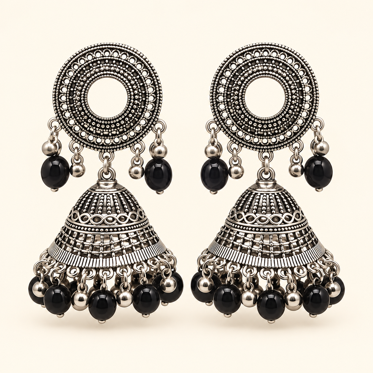 Indian Black Bead Jhumka Earrings