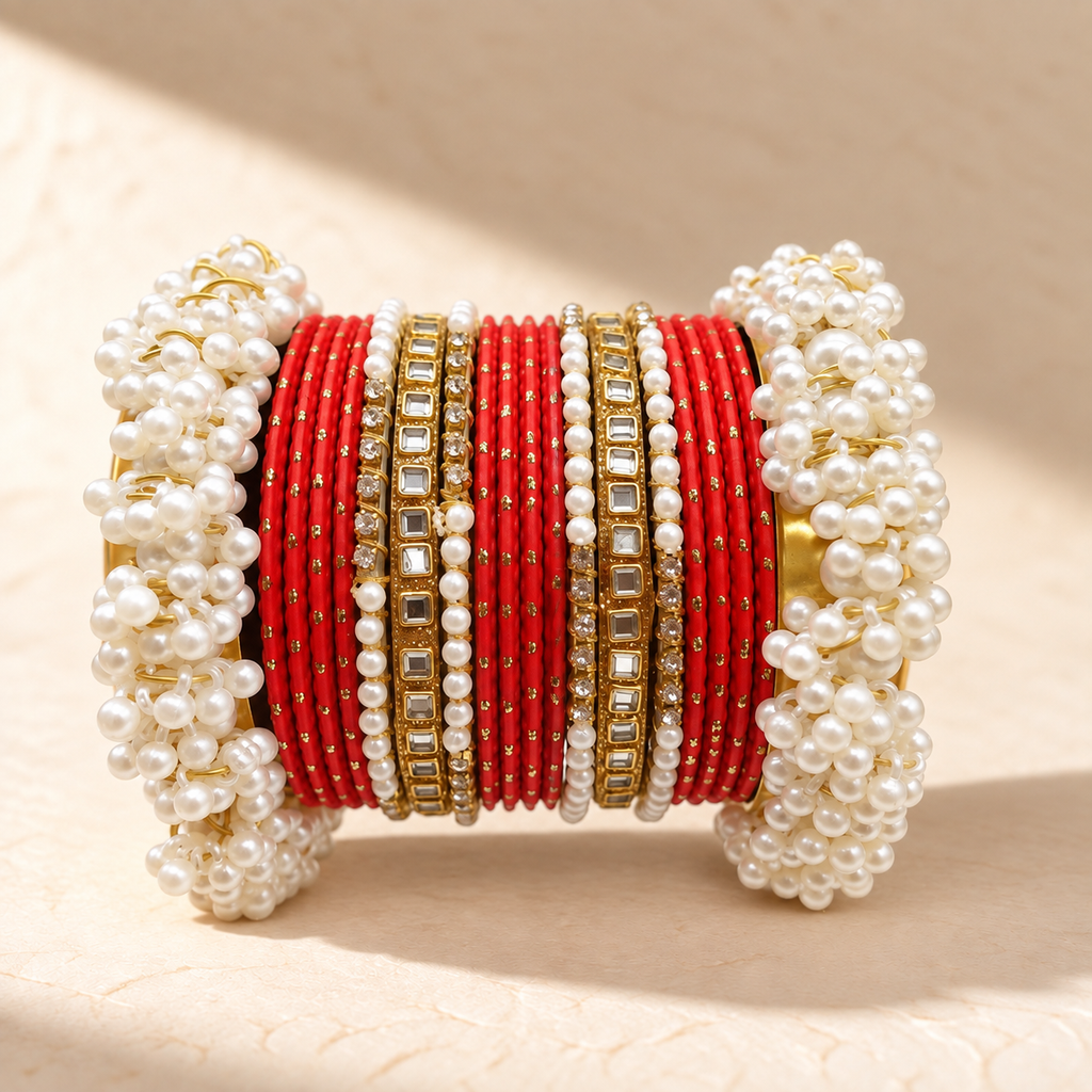Traditional Pearl Bangle Set – Multiple Colors