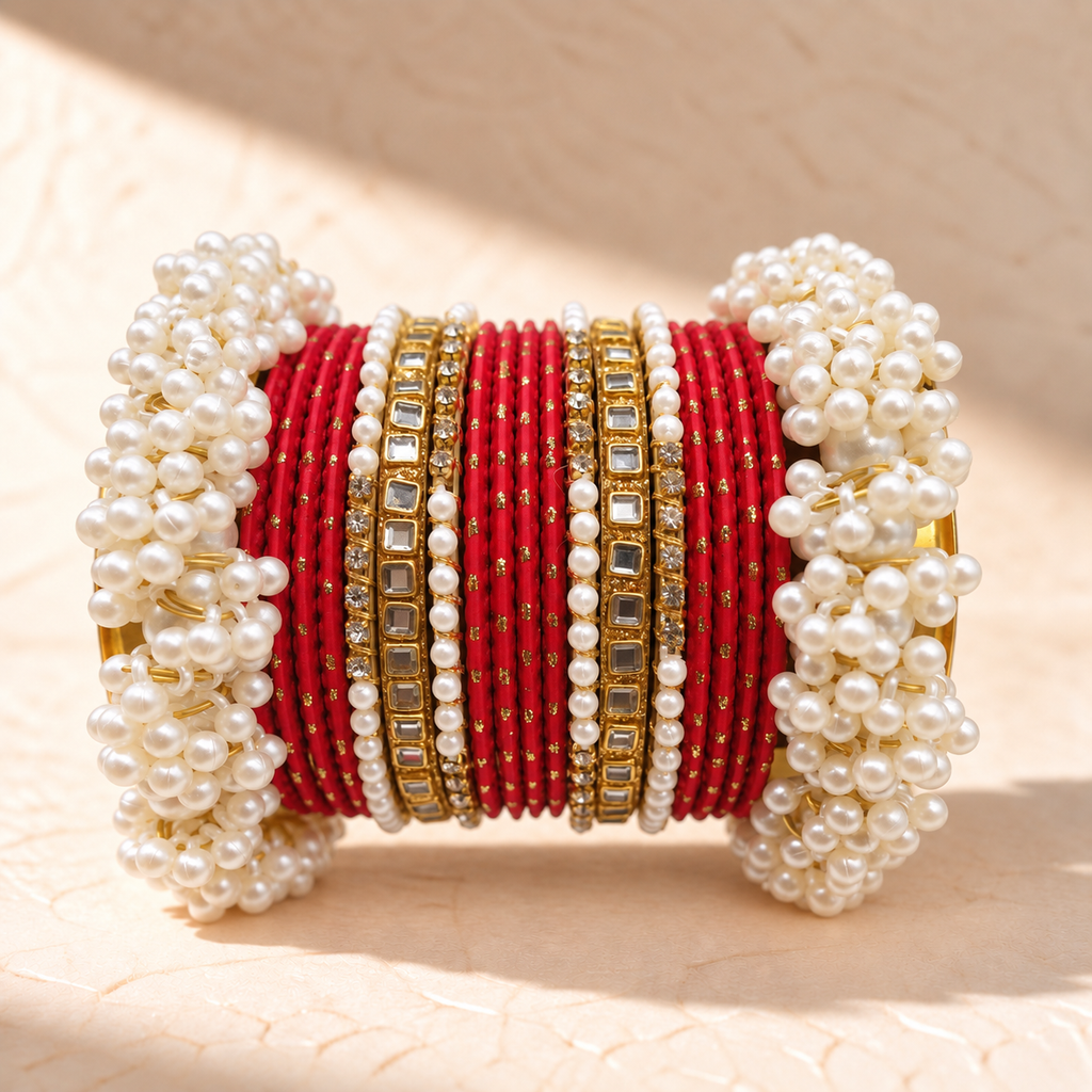 Traditional Pearl Bangle Set – Multiple Colors