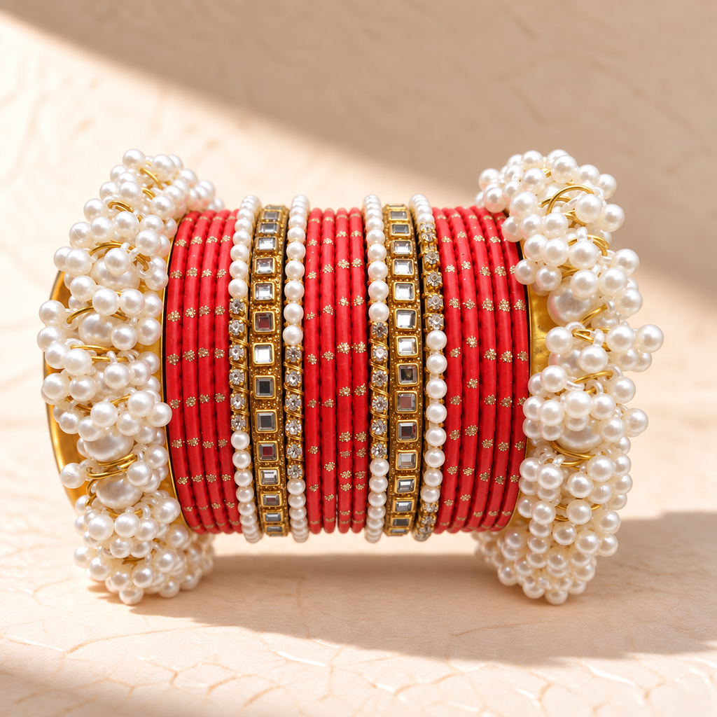 Traditional Pearl Bangle Set – Multiple Colors
