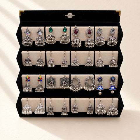 Oxidized Silver-Tone 16-Pair Jhumka Box