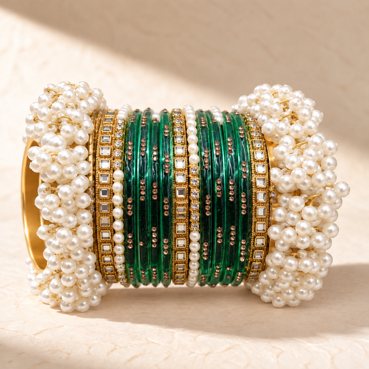 Pearl Kundan Traditional Bangle Set – Multiple Colors