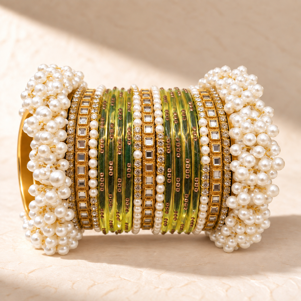 Pearl Kundan Traditional Bangle Set – Multiple Colors