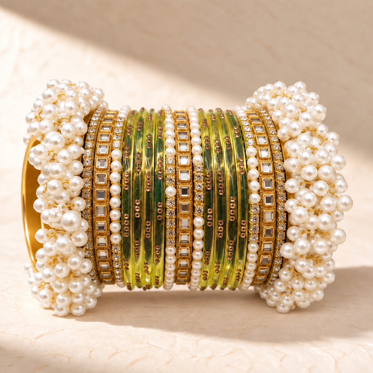 Pearl Kundan Traditional Bangle Set – Multiple Colors